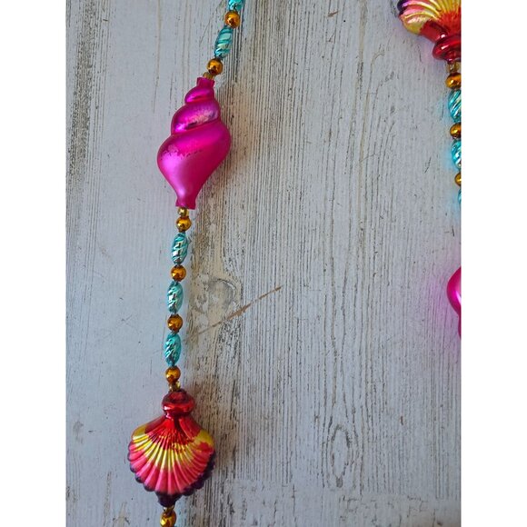 Radko seaside greetings seahorse shell Garland RARE Xmas glass tropical pink rai - Picture 5 of 15